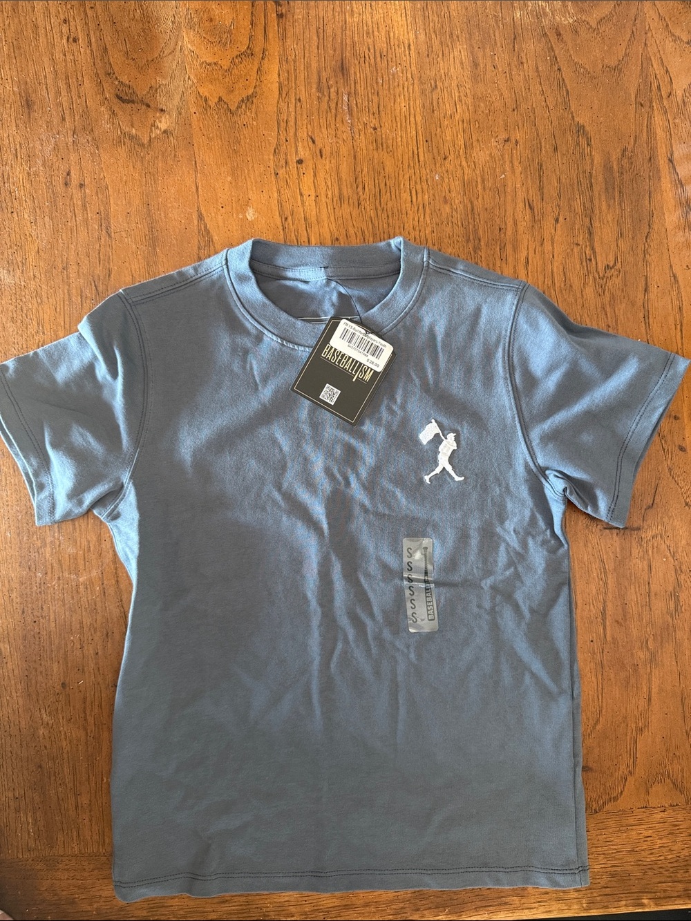 Baseballism Boys Youth Small Blue Crew Neck T-Shirt with White Logo